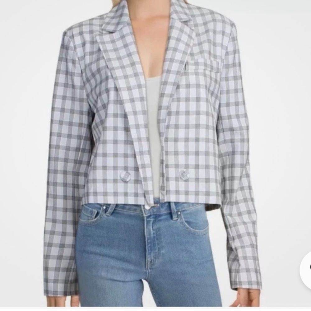 DANIELLE BERNSTEIN Gray and White Checked Cropped Blazer size large